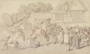 民兵隊の一団が旅館に到着 作： Thomas Rowlandson